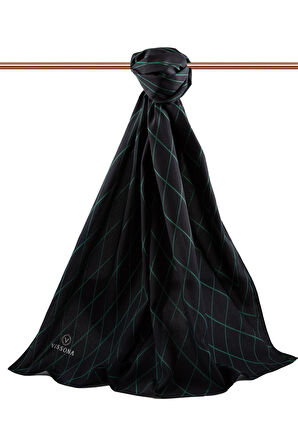 LÜKS MEDİNE İPEĞİ GEOMETRİK DESENLİ PETROL YEŞİLİ RENKLİ 75X195 KIRIŞMAZ ŞAL MOSS KREP DİKİŞ TİPİ İTALYAN DİKİŞLİ