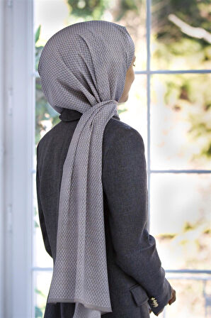 LÜKS MEDİNE İPEĞİ HASIR DESENLİ GRİ RENKLİ 75X195 KIRIŞMAZ ŞAL MOSS KREP DİKİŞ TİPİ İTALYAN DİKİŞLİ