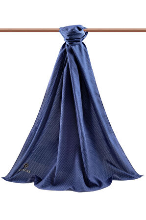 LÜKS MEDİNE İPEĞİ HASIR DESENLİ İNDİGO RENKLİ 75X195 KIRIŞMAZ ŞAL MOSS KREP DİKİŞ TİPİ İTALYAN DİKİŞLİ