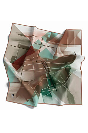 Kristal Geometrik Desenli Somon Renkli 90x90 Eşarp (İpek İçermez) Kenar Dikiş Şekli El Dikişli