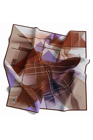 Kristal Geometrik Desenli Taba Renkli 90x90 Eşarp (İpek İçermez) Kenar Dikiş Şekli El Dikişli