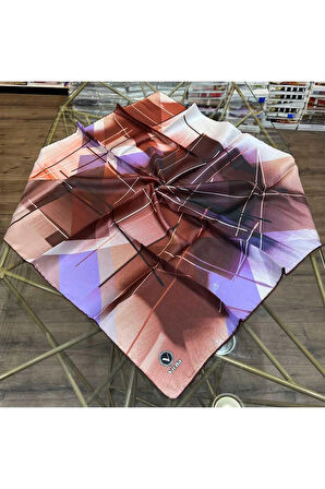 Kristal Geometrik Desenli Taba Renkli 90x90 Eşarp (İpek İçermez) Kenar Dikiş Şekli El Dikişli