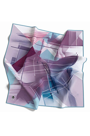 Kristal Geometrik Desenli Lila - Buz Mavisi Renkli 90x90 Eşarp (İpek İçermez) Kenar Dikiş Şekli El Dikişli