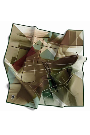 Kristal Geometrik Desenli Zümrüt Yeşili Renkli 90x90 Eşarp (İpek İçermez) Kenar Dikiş Şekli El Dikişli