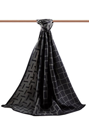 LÜKS MEDİNE İPEĞİ KARELİ DESENLİ FÜME RENKLİ 75X195 KIRIŞMAZ ŞAL MOSS KREP DİKİŞ TİPİ İTALYAN DİKİŞLİ