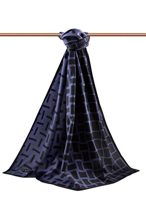 LÜKS MEDİNE İPEĞİ KARELİ DESENLİ İNDİGO RENKLİ 75X195 KIRIŞMAZ ŞAL MOSS KREP DİKİŞ TİPİ İTALYAN DİKİŞLİ