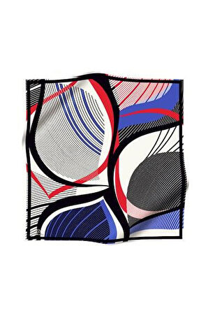 Vissona Tivil İpek Eşarp 60780 - 6 - 0002 - 0032 Saks Beyaz Çizgi Desen