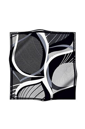 Vissona Tivil İpek Eşarp 60780 - 9 - 0001 - 0002 Siyah Gri Geometrik Desen