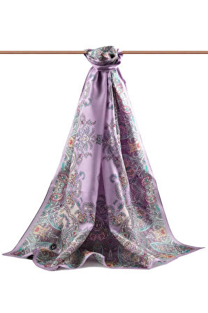 %100 İpek Etnik Desenli Pembe - Bej Renkli 92x210 Şal