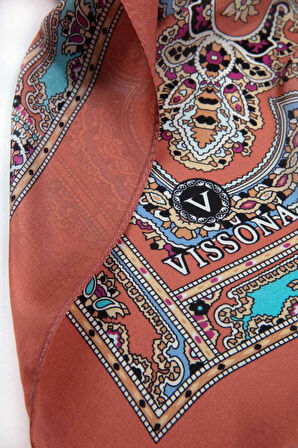 %100 İpek Etro Desenli Turuncu Renkli 92x210 Şal