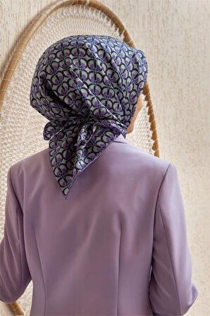 Vissona Tivil İpek Eşarp 60779 - 15 - 0022 Lila Gri Soyut Desen