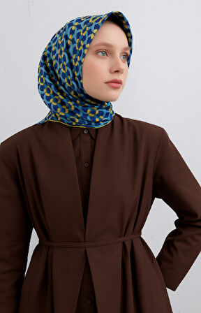 Vissona Tivil İpek Eşarp 60779 - 25 - 0033 - 0038 Lacivert Geometrik Desen