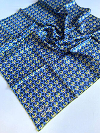 Vissona Tivil İpek Eşarp 60779 - 25 - 0033 - 0038 Lacivert Geometrik Desen