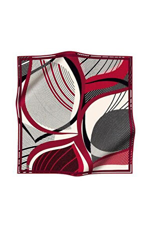 Vissona Tivil İpek Eşarp 60780 - 7 - 0017 - 0003 Bordo Kırmızı Çizgi Desen