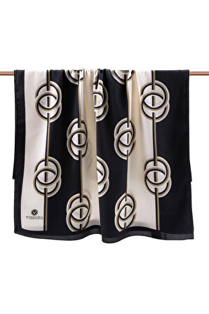 LÜKS MEDİNE İPEĞİ ÇİZGİLİ DESENLİ SİYAH RENKLİ 75X195 KIRIŞMAZ ŞAL MOSS KREP DİKİŞ TİPİ İTALYAN DİKİŞLİ