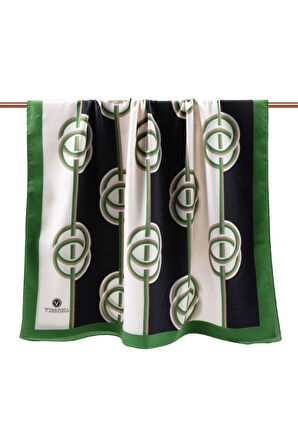 LÜKS MEDİNE İPEĞİ ÇİZGİLİ DESENLİ ZÜMRÜT YEŞİLİ RENKLİ 75X195 KIRIŞMAZ ŞAL MOSS KREP DİKİŞ TİPİ İTALYAN DİKİŞLİ