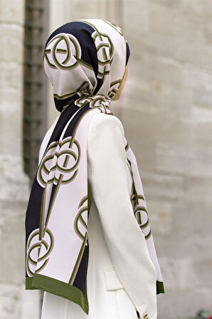 LÜKS MEDİNE İPEĞİ ÇİZGİLİ DESENLİ HAKİ RENKLİ 75X195 KIRIŞMAZ ŞAL MOSS KREP DİKİŞ TİPİ İTALYAN DİKİŞLİ