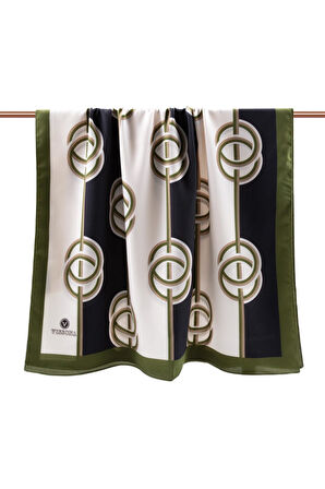 LÜKS MEDİNE İPEĞİ ÇİZGİLİ DESENLİ HAKİ RENKLİ 75X195 KIRIŞMAZ ŞAL MOSS KREP DİKİŞ TİPİ İTALYAN DİKİŞLİ