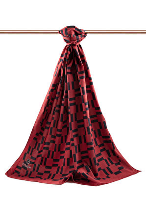 LÜKS MEDİNE İPEĞİ MONOGRAM DESENLİ BORDO RENKLİ 75X195 KIRIŞMAZ ŞAL MOSS KREP DİKİŞ TİPİ İTALYAN DİKİŞLİ