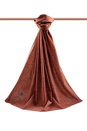 LÜKS MEDİNE İPEĞİ MONOGRAM DESENLİ TABA RENKLİ 75X195 KIRIŞMAZ ŞAL MOSS KREP DİKİŞ TİPİ İTALYAN DİKİŞLİ