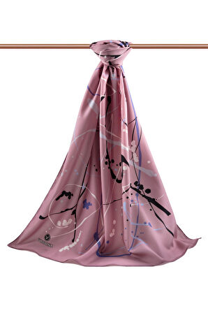 LÜKS MEDİNE İPEĞİ BOYA DAMLASI DESENLİ PUDRA RENKLİ 75X195 KIRIŞMAZ ŞAL MOSS KREP DİKİŞ TİPİ İTALYAN DİKİŞLİ