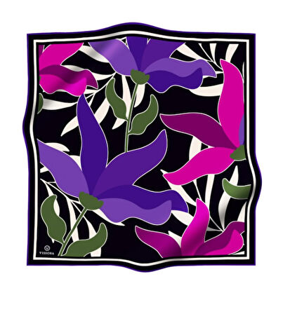 Vissona Tivil İpek Eşarp 60061 - 6 - 0023 - 0026 Mor Karışık Desen 