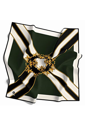 Kristal Barok Desenli Zümrüt Yeşili - Siyah Renkli 90x90 Dikim Şekli : El Dikişi Eşarp (İpek İçermez)