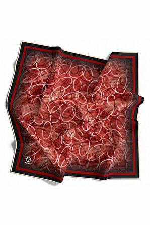 Kristal Geometrik Desenli Kırmızı Renkli 90x90 Eşarp (İpek İçermez) Kenar Dikiş Şekli El Dikişli