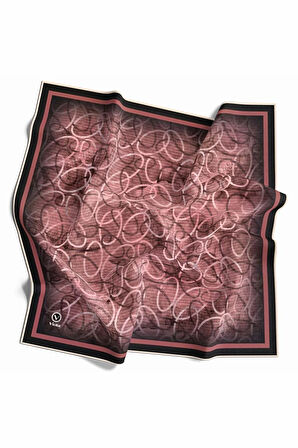 Kristal Geometrik Desenli Pudra Renkli 90x90 Eşarp (İpek İçermez) Kenar Dikiş Şekli El Dikişli