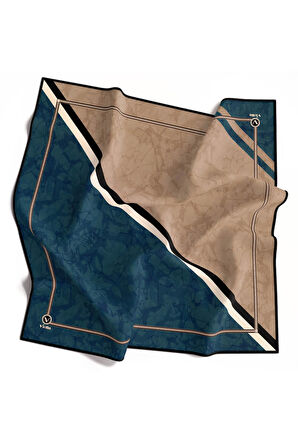 Kristal Geometrik Desenli Petrol Mavisi Renkli 90x90 Eşarp (İpek İçermez) Kenar Dikiş Şekli El Dikişli