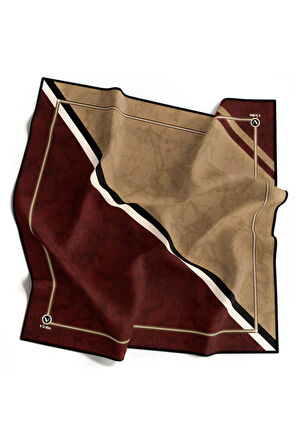 Kristal Geometrik Desenli Bordo Renkli 90x90 Eşarp (İpek İçermez) Kenar Dikiş Şekli El Dikişli