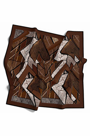 Kristal Geometrik Desenli Taba Renkli 90x90 Eşarp (İpek İçermez) Kenar Dikiş Şekli El Dikişli