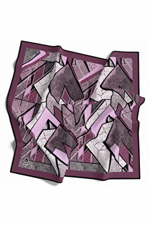 Kristal Geometrik Desenli Pembe Renkli 90x90 Eşarp (İpek İçermez) Kenar Dikiş Şekli El Dikişli