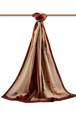 LÜKS MEDİNE İPEĞİ ÇİZGİ DESENLİ BORDO RENKLİ 75X195 KIRIŞMAZ ŞAL MOSS KREP DİKİŞ TİPİ İTALYAN DİKİŞLİ