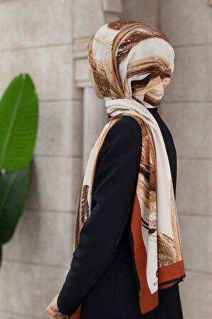 LÜKS MEDİNE İPEĞİ FIRÇA DESENLİ TABA RENKLİ 75X195 KIRIŞMAZ ŞAL MOSS KREP DİKİŞ TİPİ İTALYAN DİKİŞLİ