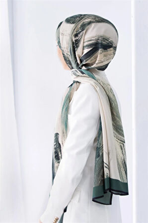 LÜKS MEDİNE İPEĞİ FIRÇA DESENLİ PETROL YEŞİLİ RENKLİ 75X195 KIRIŞMAZ ŞAL MOSS KREP DİKİŞ TİPİ İTALYAN DİKİŞLİ