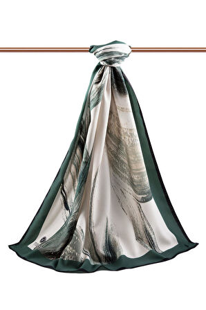 LÜKS MEDİNE İPEĞİ FIRÇA DESENLİ PETROL YEŞİLİ RENKLİ 75X195 KIRIŞMAZ ŞAL MOSS KREP DİKİŞ TİPİ İTALYAN DİKİŞLİ