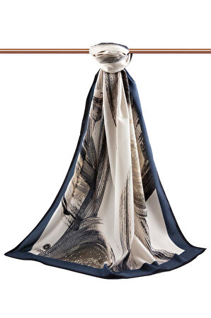 LÜKS MEDİNE İPEĞİ FIRÇA DESENLİ PETROL MAVİSİ RENKLİ 75X195 KIRIŞMAZ ŞAL MOSS KREP DİKİŞ TİPİ İTALYAN DİKİŞLİ