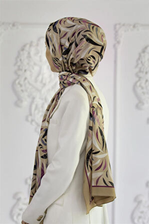 LÜKS MEDİNE İPEĞİ GEOMETRIK DESENLİ MOR RENKLİ 75X195 KIRIŞMAZ ŞAL MOSS KREP DİKİŞ TİPİ İTALYAN DİKİŞLİ