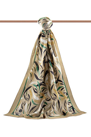 LÜKS MEDİNE İPEĞİ GEOMETRIK DESENLİ ZÜMRÜT YEŞİLİ RENKLİ 75X195 KIRIŞMAZ ŞAL MOSS KREP DİKİŞ TİPİ İTALYAN DİKİŞLİ