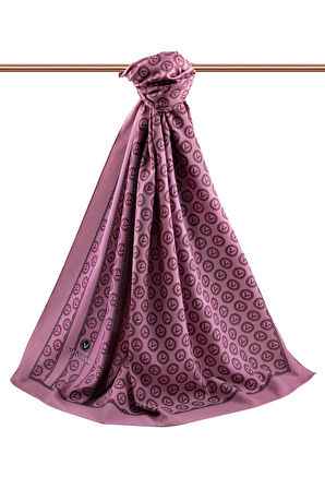 LÜKS MEDİNE İPEĞİ DEGRADELİ MONOGRAM DESENLİ PUDRA RENKLİ 75X195 KIRIŞMAZ ŞAL MOSS KREP DİKİŞ TİPİ İTALYAN DİKİŞLİ