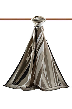 LÜKS MEDİNE İPEĞİ GEOMETRİK DESENLİ TAŞ RENKLİ 75X195 KIRIŞMAZ ŞAL MOSS KREP DİKİŞ TİPİ İTALYAN DİKİŞLİ