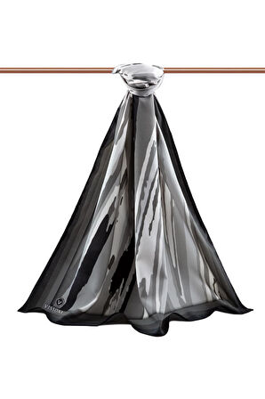 LÜKS MEDİNE İPEĞİ GEOMETRİK DESENLİ GRİ RENKLİ 75X195 KIRIŞMAZ ŞAL MOSS KREP DİKİŞ TİPİ İTALYAN DİKİŞLİ