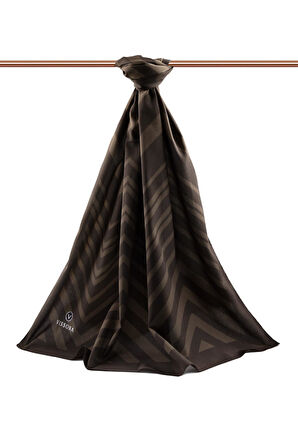 LÜKS MEDİNE İPEĞİ ZİGZAG DESENLİ KAHVERENGİ RENKLİ 75X195 KIRIŞMAZ ŞAL MOSS KREP DİKİŞ TİPİ İTALYAN DİKİŞLİ