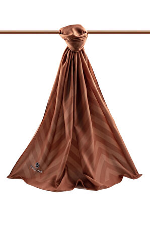 LÜKS MEDİNE İPEĞİ ZİGZAG DESENLİ TABA RENKLİ 75X195 KIRIŞMAZ ŞAL MOSS KREP DİKİŞ TİPİ İTALYAN DİKİŞLİ