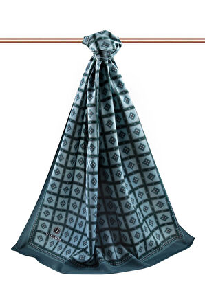 LÜKS MEDİNE İPEĞİ KARE DESENLİ ZÜMRÜT YEŞİLİ RENKLİ 75X195 KIRIŞMAZ ŞAL MOSS KREP DİKİŞ TİPİ İTALYAN DİKİŞLİ