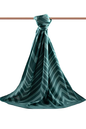 LÜKS MEDİNE İPEĞİ ZİGZAG DESENLİ PETROL YEŞİLİ RENKLİ 75X195 KIRIŞMAZ ŞAL MOSS KREP DİKİŞ TİPİ İTALYAN DİKİŞLİ