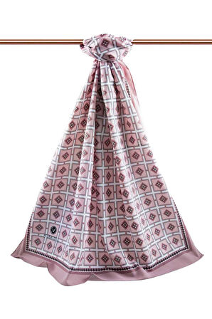 LÜKS MEDİNE İPEĞİ KARE DESENLİ PUDRA RENKLİ 75X195 KIRIŞMAZ ŞAL MOSS KREP DİKİŞ TİPİ İTALYAN DİKİŞLİ