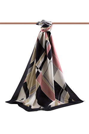 LÜKS MEDİNE İPEĞİ GEOMETRİK DESENLİ PUDRA RENKLİ 75X195 KIRIŞMAZ ŞAL MOSS KREP DİKİŞ TİPİ İTALYAN DİKİŞLİ