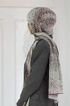 LÜKS MEDİNE İPEĞİ ZİKZAK GEOMETRİK DESENLİ PUDRA RENKLİ 75X195 KIRIŞMAZ ŞAL MOSS KREP DİKİŞ TİPİ İTALYAN DİKİŞLİ